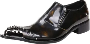 Santimon Mens Loafers Pointed Patent Leather Fashion Metal Tip Western Dress Shoes