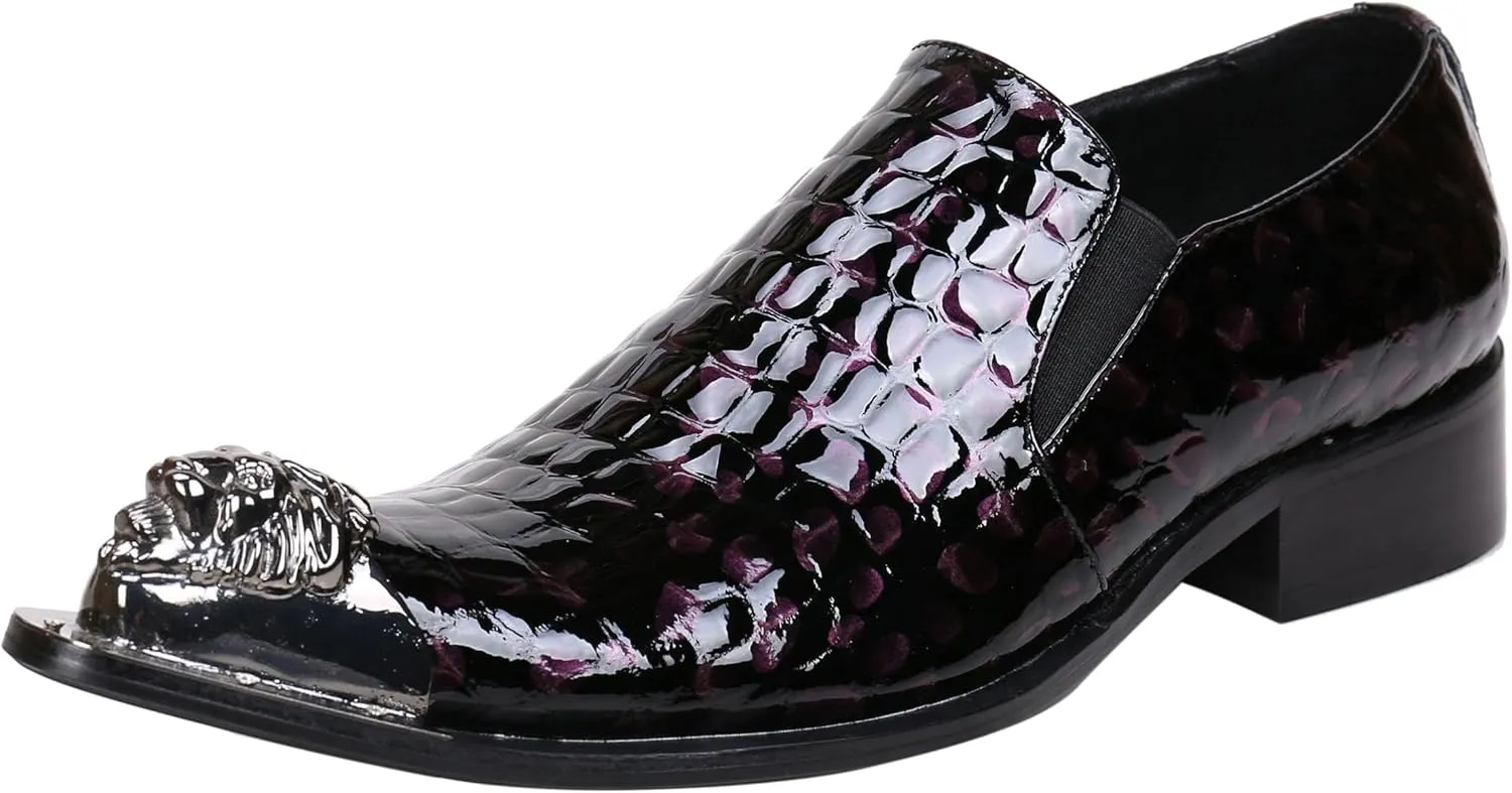 Santimon Mens Loafers Pointed Patent Leather Fashion Metal Tip Western Dress Shoes