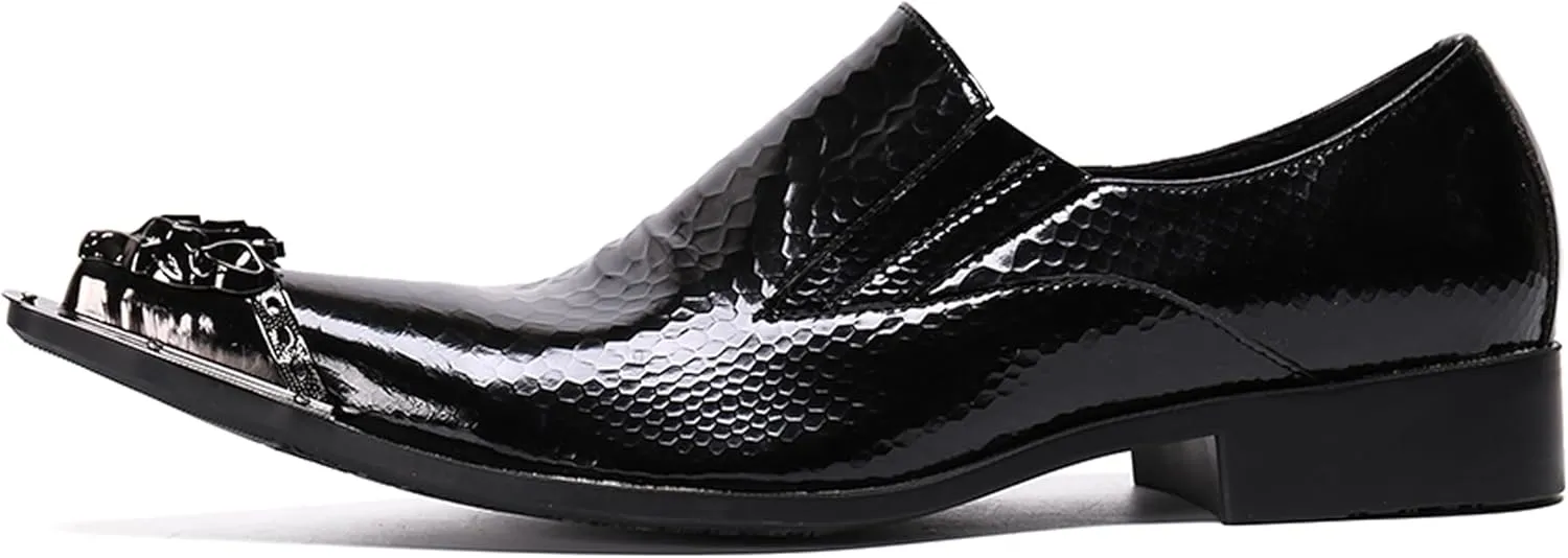 Santimon Mens Loafers Pointed Patent Leather Fashion Metal Tip Western Dress Shoes