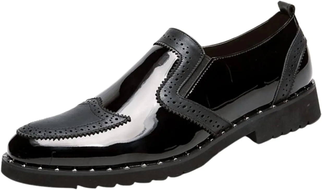 Santimon Men's Patent Leather Loafers Patchwork Slip-On Casual Shoes Formal Business Party Prom Shoes for Men