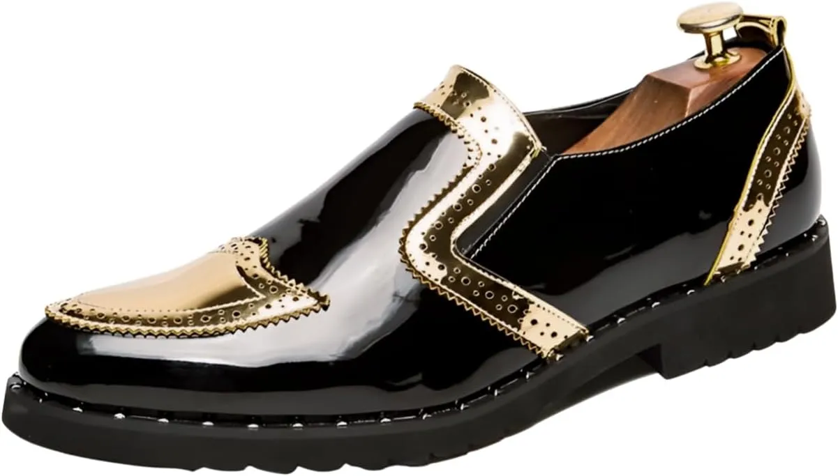 Santimon Men's Patent Leather Loafers Patchwork Slip-On Casual Shoes Formal Business Party Prom Shoes for Men