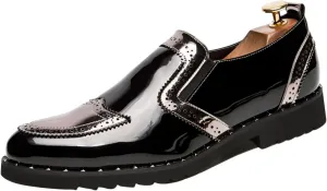 Santimon Men's Patent Leather Loafers Patchwork Slip-On Casual Shoes Formal Business Party Prom Shoes for Men