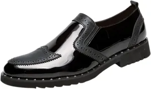 Santimon Men's Patent Leather Loafers Patchwork Slip-On Casual Shoes Formal Business Party Prom Shoes for Men