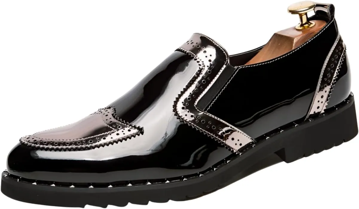 Santimon Men's Patent Leather Loafers Patchwork Slip-On Casual Shoes Formal Business Party Prom Shoes for Men