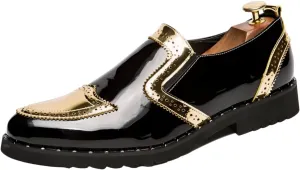 Santimon Men's Patent Leather Loafers Patchwork Slip-On Casual Shoes Formal Business Party Prom Shoes for Men