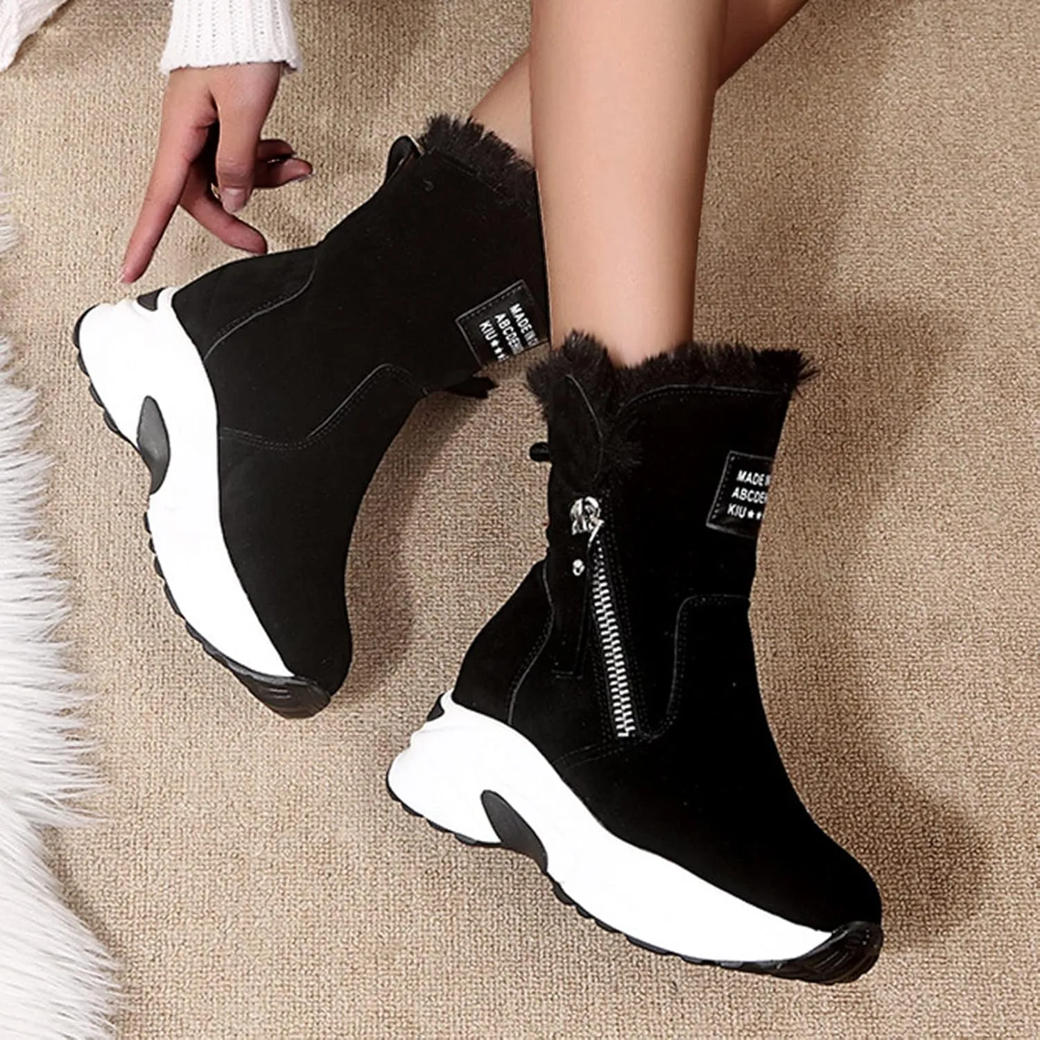 SBGMoSJ Waterproof Winter Boots Women Zipper Women's Waterproof Boots Wide Width Womens Slip on Winter Boots Tall Winter Women Boots Waterproof Botas De Invierno Y Nieve Para Mujer