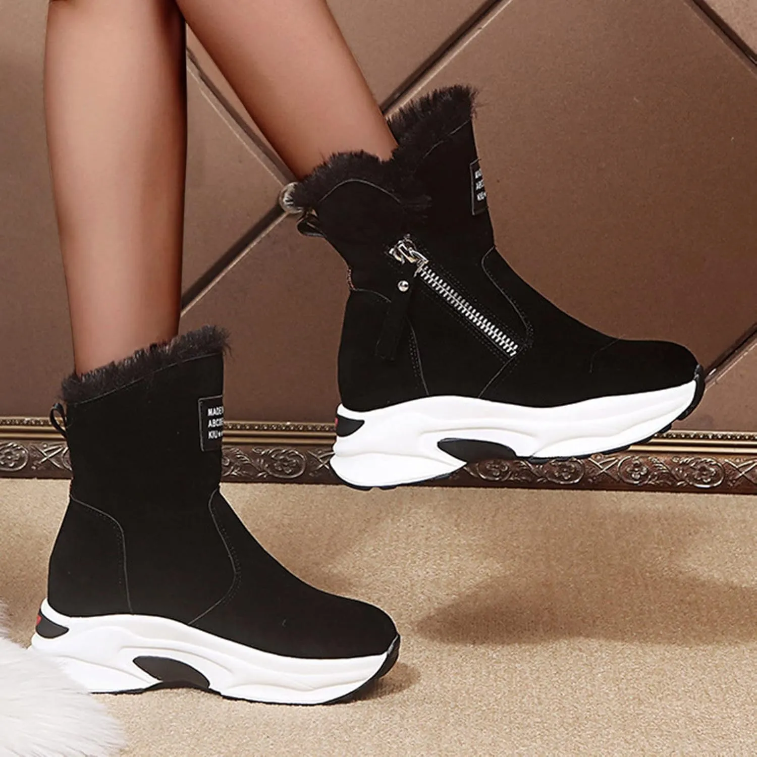 SBGMoSJ Waterproof Winter Boots Women Zipper Women's Waterproof Boots Wide Width Womens Slip on Winter Boots Tall Winter Women Boots Waterproof Botas De Invierno Y Nieve Para Mujer