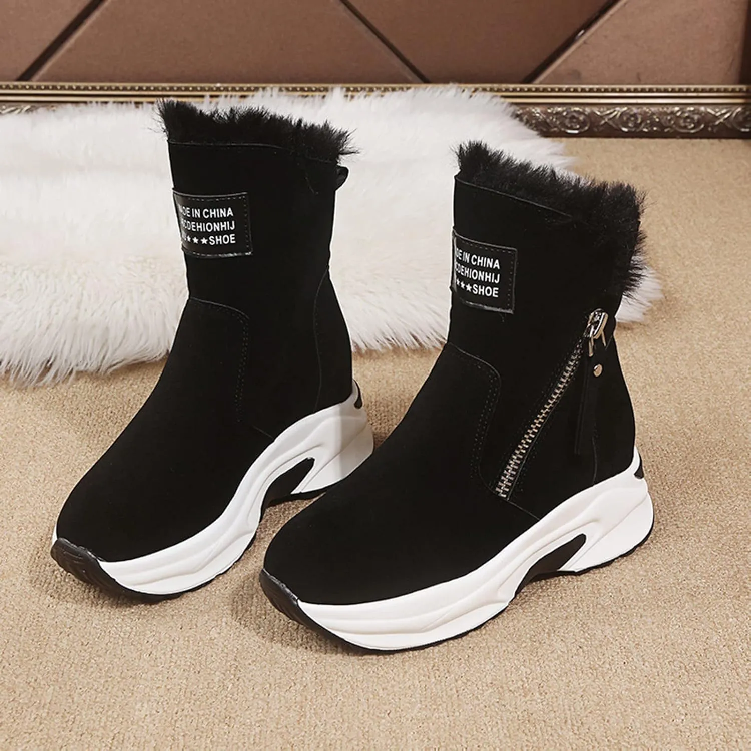 SBGMoSJ Waterproof Winter Boots Women Zipper Women's Waterproof Boots Wide Width Womens Slip on Winter Boots Tall Winter Women Boots Waterproof Botas De Invierno Y Nieve Para Mujer