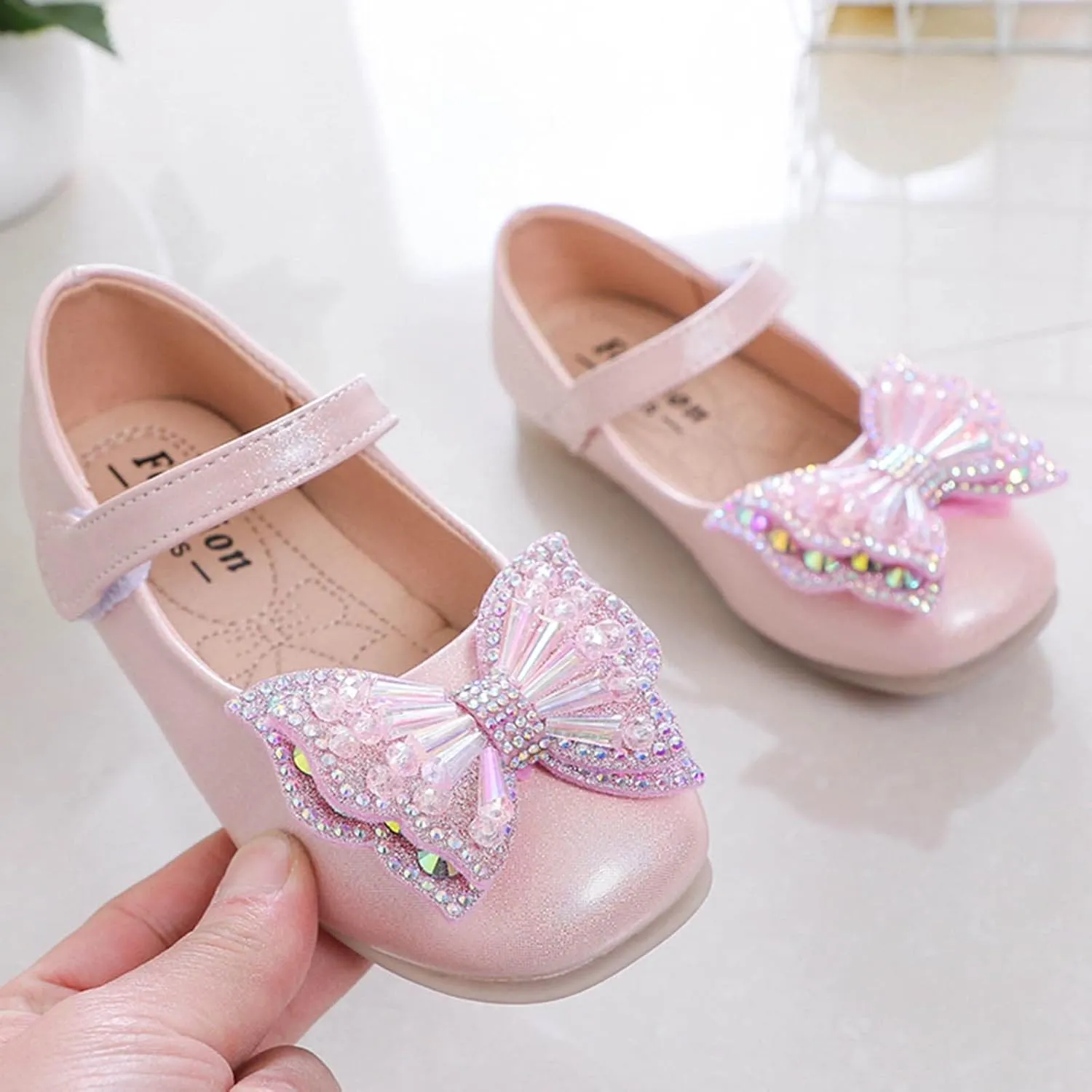 Sequins Bowknot Mary Jane Flat for Girls Party Wedding Ballerina Shoes Ballet Dance Toddler Princess Dress Shoes