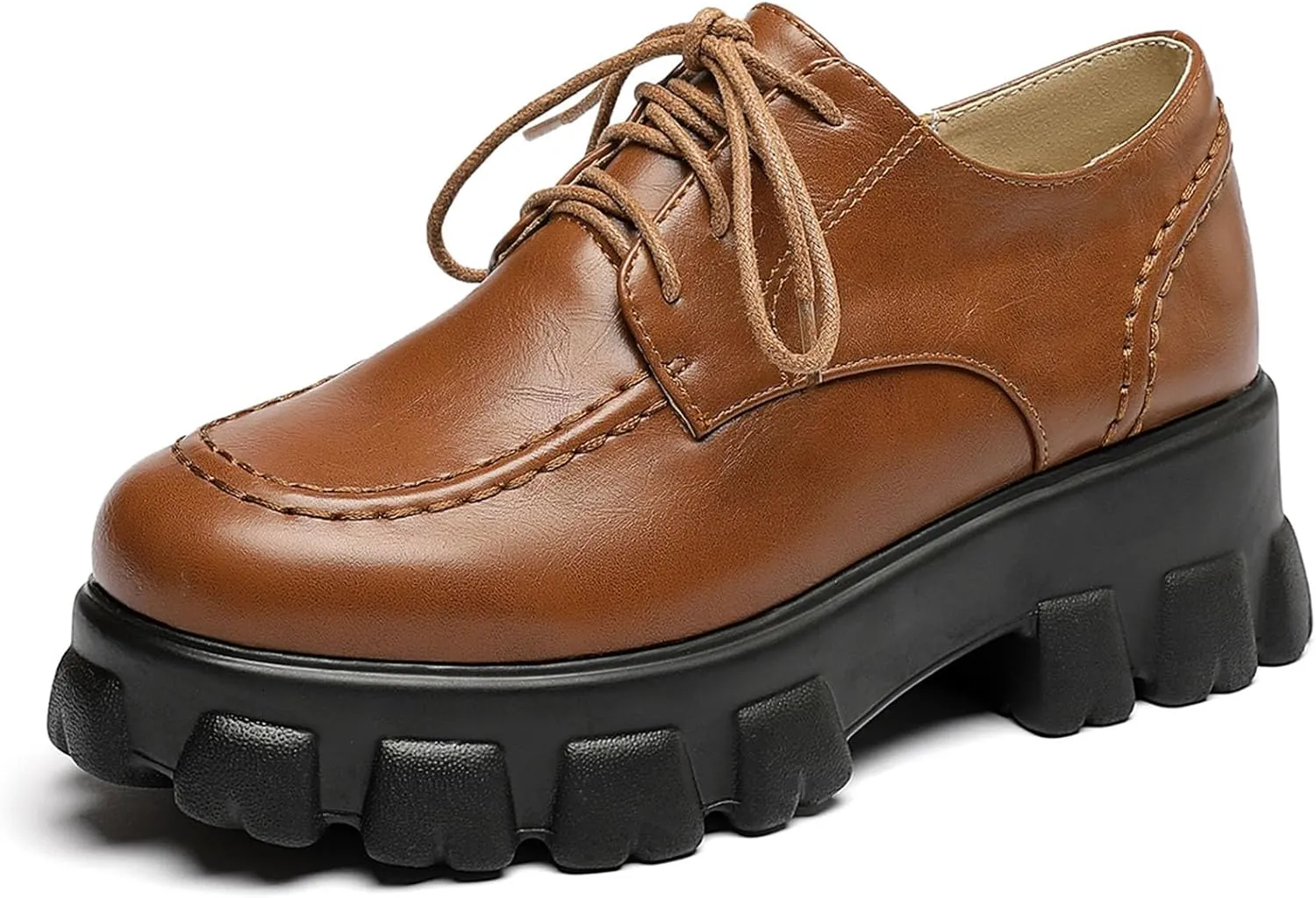 SHEMEE Women's Platform Oxfords Chunky Heels Loafer Lug Sole Lace Up Derby Shoes Comfort Business Work Office Dress Pumps