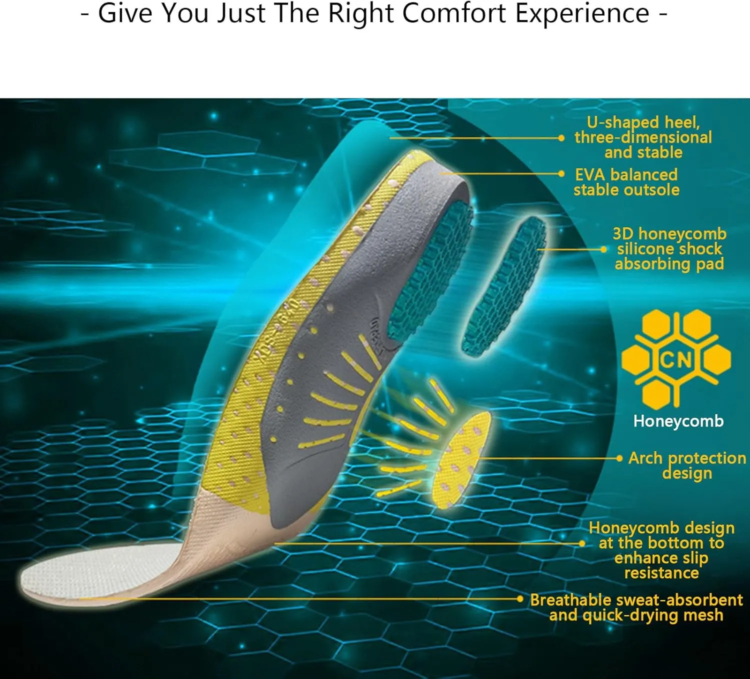 Shock Absorbing Orthopedic Insoles, Unisex Gel Insoles, Comfortable Breathable Arch Support, Discomfort Relieve Shoe Inserts,A