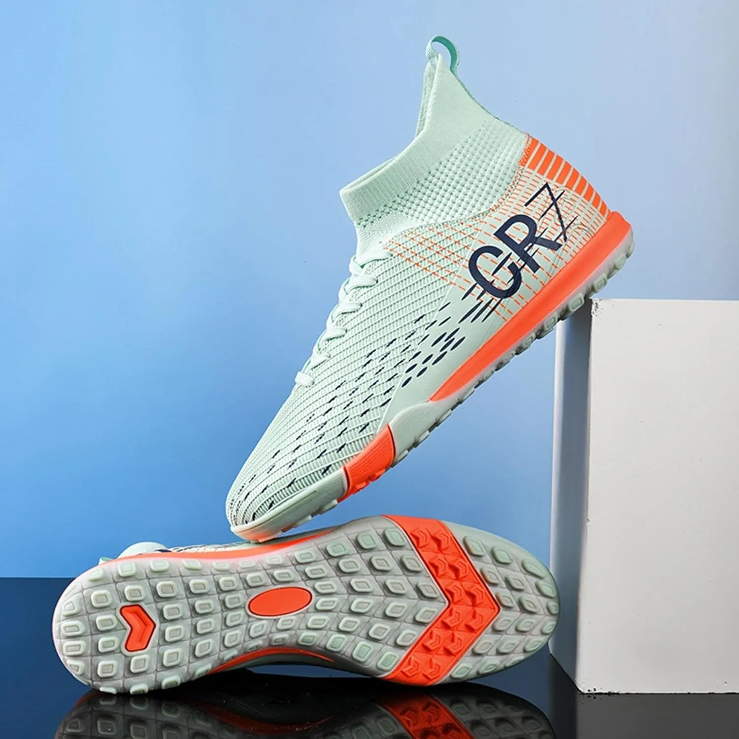 Soccer Cleats Professional Lightweight, Football Cleats Breathable High Top for Big Boys Youth Training Turf Ground