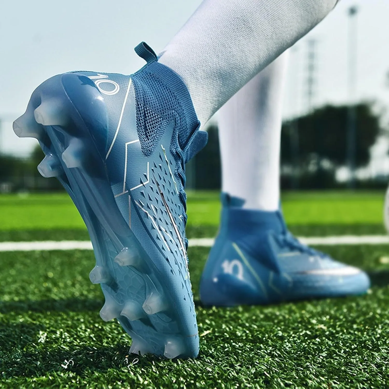 Soccer Cleats Professional Wide Competition, Football Cleats Lightweight High Top Turf Training for Big Boys Youth