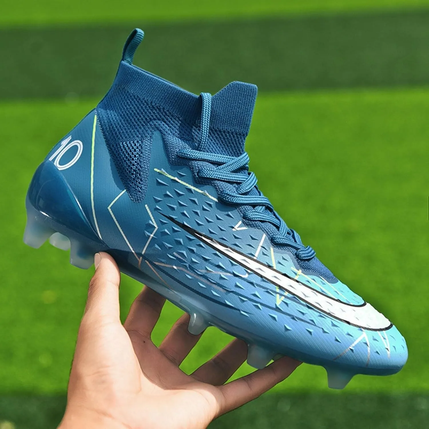 Soccer Cleats Professional Wide Competition, Football Cleats Lightweight High Top Turf Training for Big Boys Youth