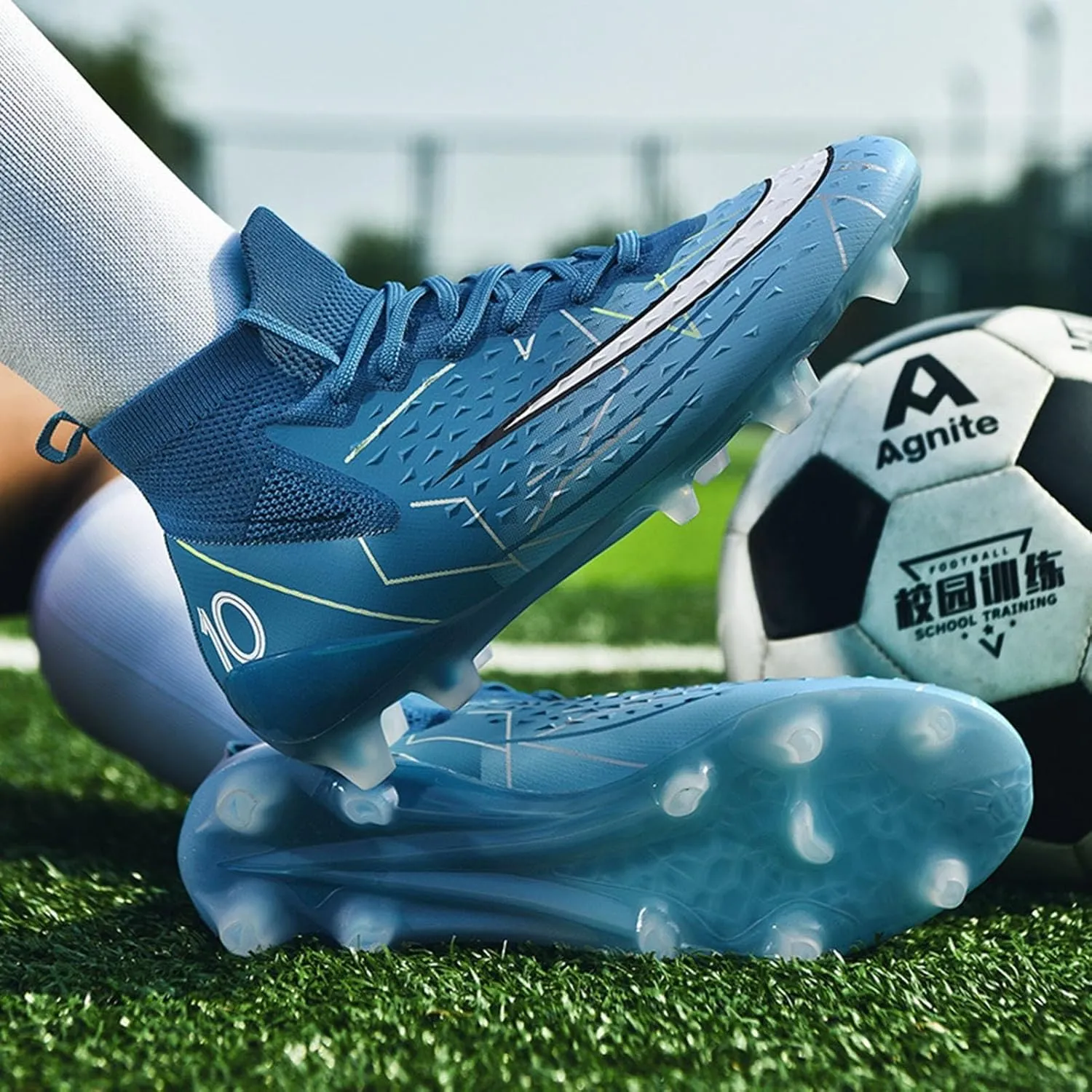 Soccer Cleats Professional Wide Competition, Football Cleats Lightweight High Top Turf Training for Big Boys Youth