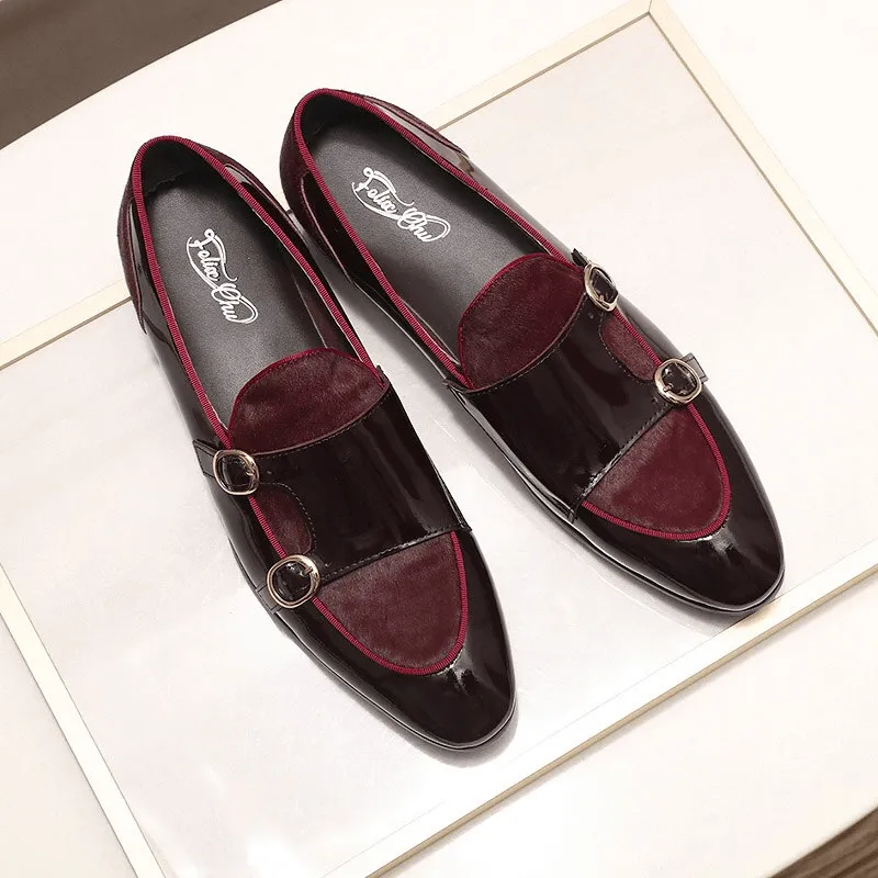 Stylish Men's Patent Leather Loafers / Casual Male Shoes With Double Buckle