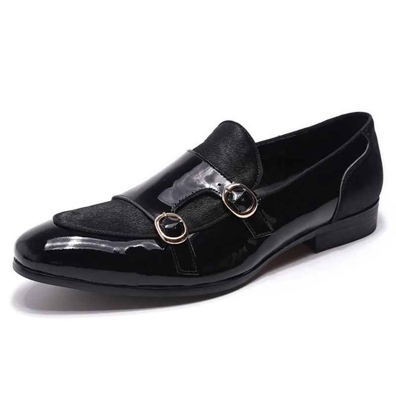 Stylish Men's Patent Leather Loafers / Casual Male Shoes With Double Buckle
