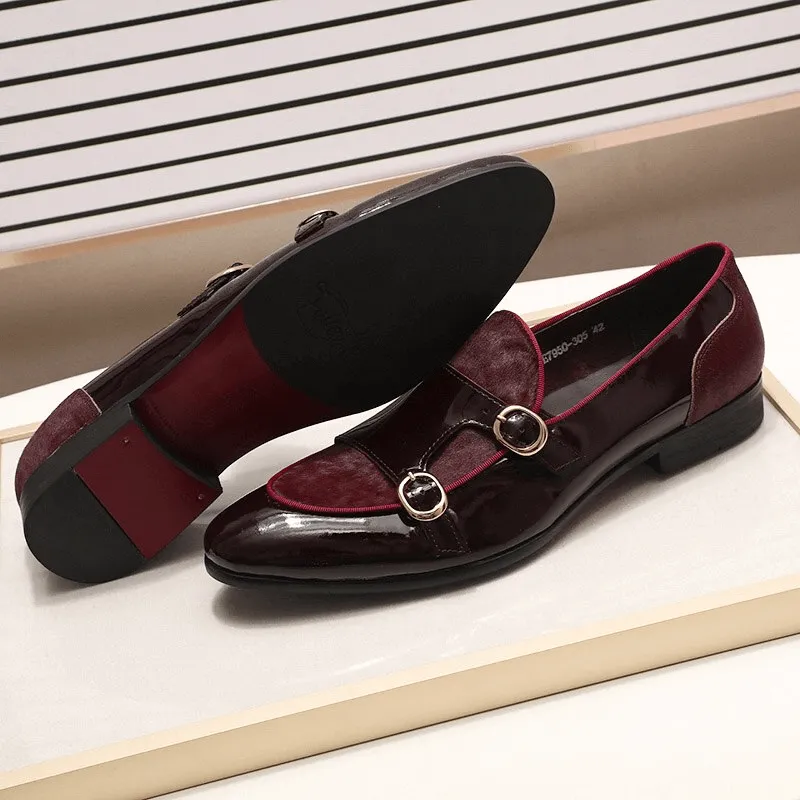 Stylish Men's Patent Leather Loafers / Casual Male Shoes With Double Buckle