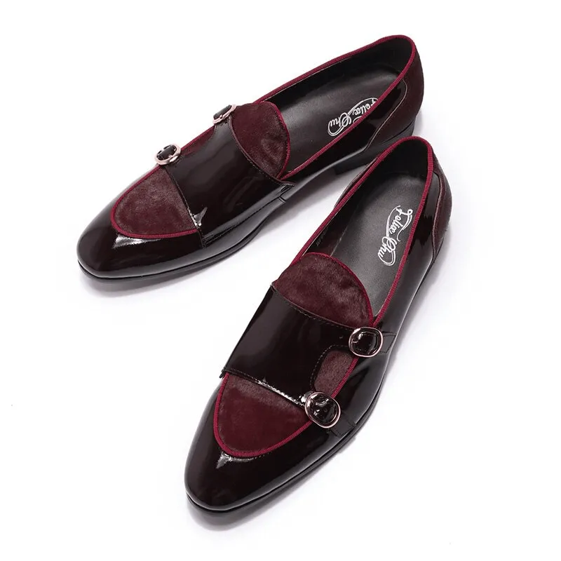 Stylish Men's Patent Leather Loafers / Casual Male Shoes With Double Buckle