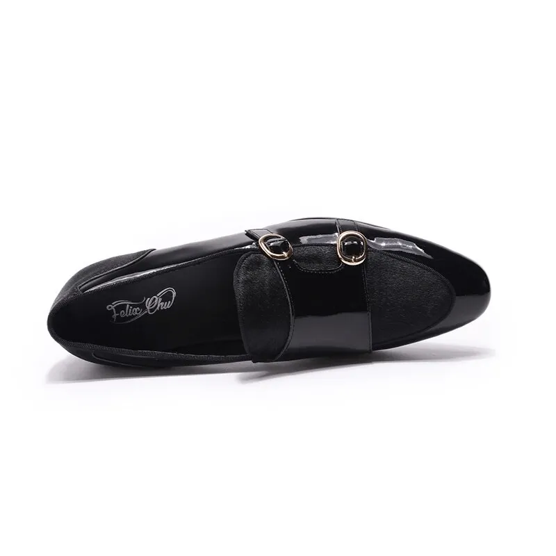 Stylish Men's Patent Leather Loafers / Casual Male Shoes With Double Buckle