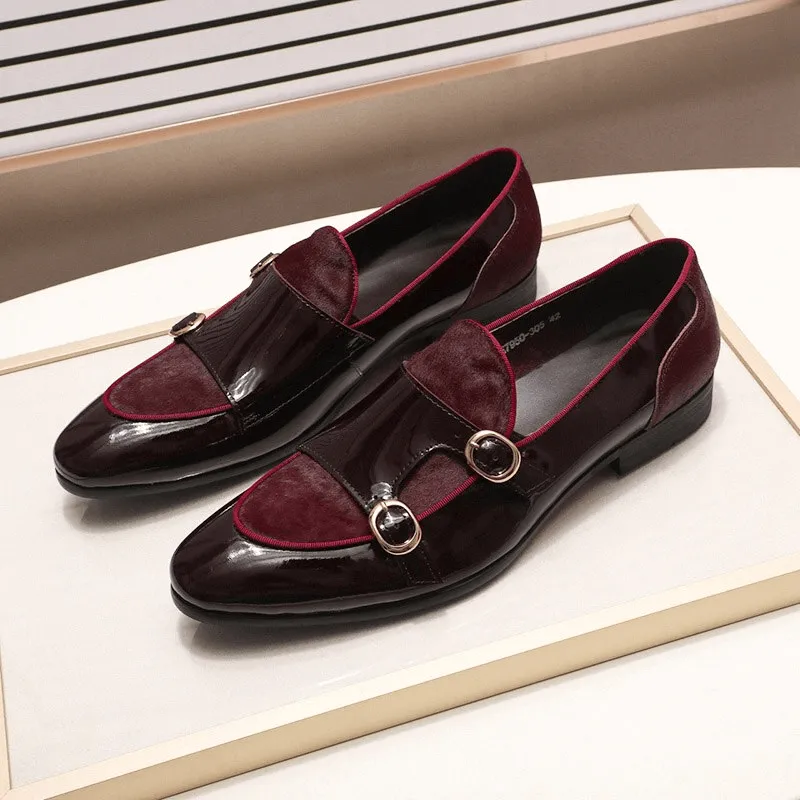 Stylish Men's Patent Leather Loafers / Casual Male Shoes With Double Buckle