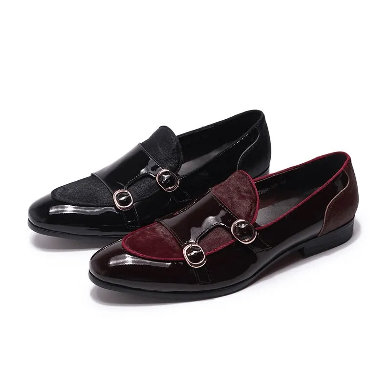 Stylish Men's Patent Leather Loafers / Casual Male Shoes With Double Buckle