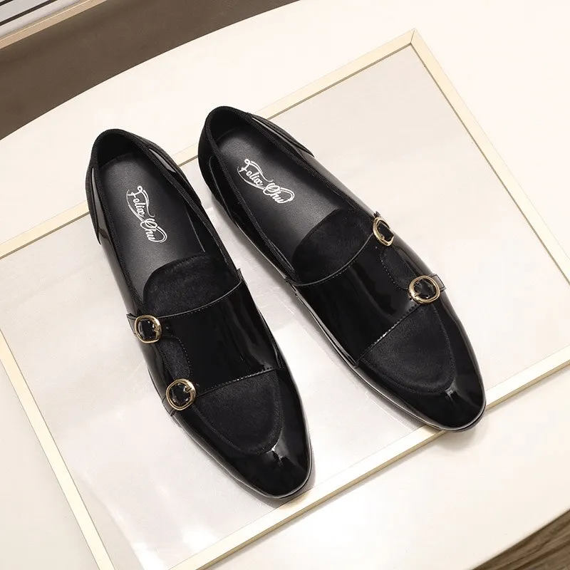 Stylish Men's Patent Leather Loafers / Casual Male Shoes With Double Buckle