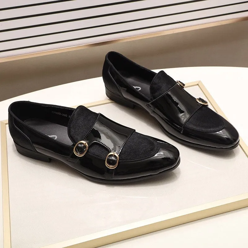 Stylish Men's Patent Leather Loafers / Casual Male Shoes With Double Buckle
