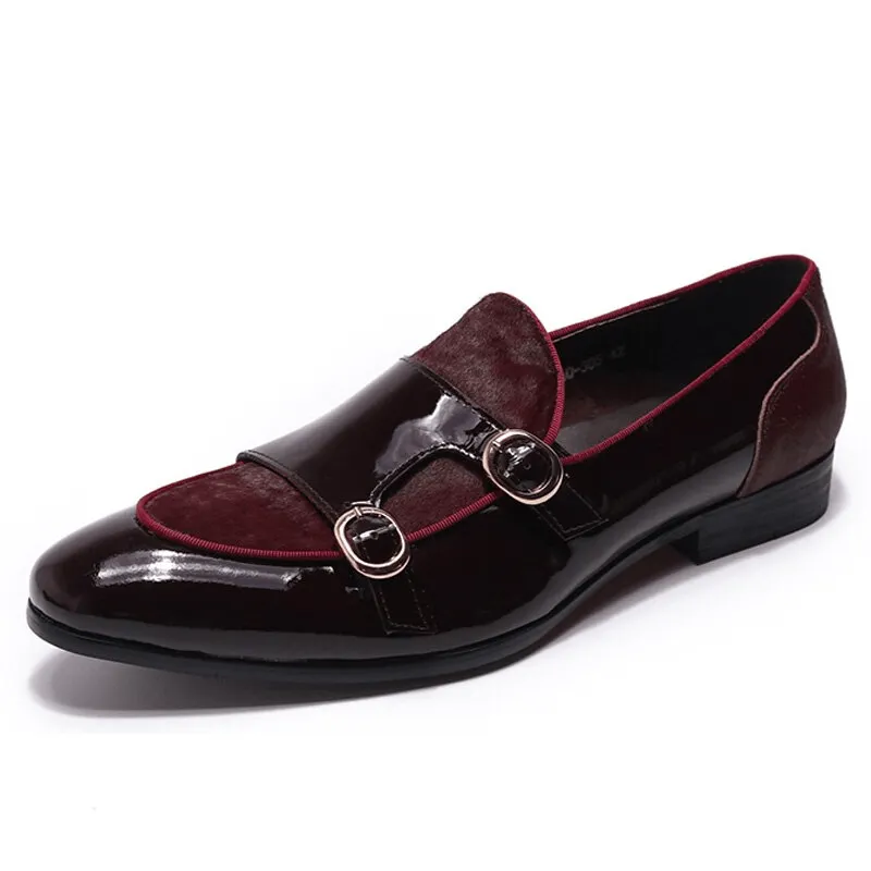 Stylish Men's Patent Leather Loafers / Casual Male Shoes With Double Buckle