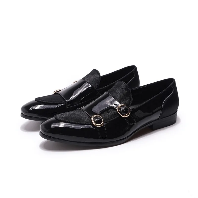 Stylish Men's Patent Leather Loafers / Casual Male Shoes With Double Buckle
