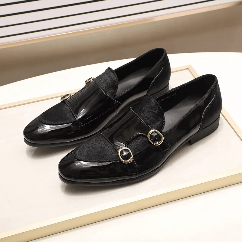 Stylish Men's Patent Leather Loafers / Casual Male Shoes With Double Buckle