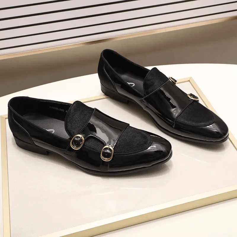 Stylish Men's Patent Leather Loafers / Casual Male Shoes With Double Buckle
