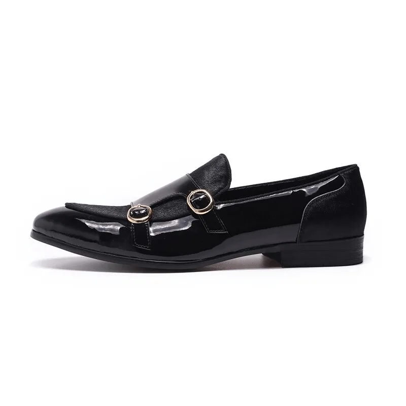 Stylish Men's Patent Leather Loafers / Casual Male Shoes With Double Buckle