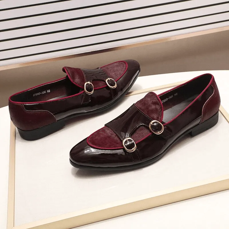 Stylish Men's Patent Leather Loafers / Casual Male Shoes With Double Buckle