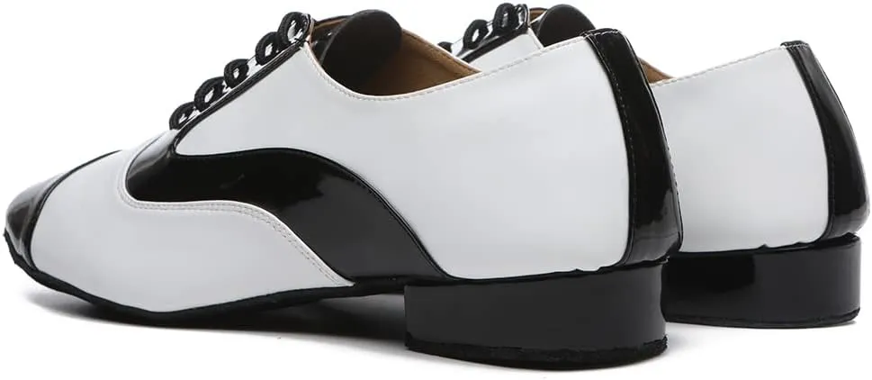 SWDZM Ballroom Dance Shoes Leather Character Shoes for Men Cuban Heel Latin Dance Shoes