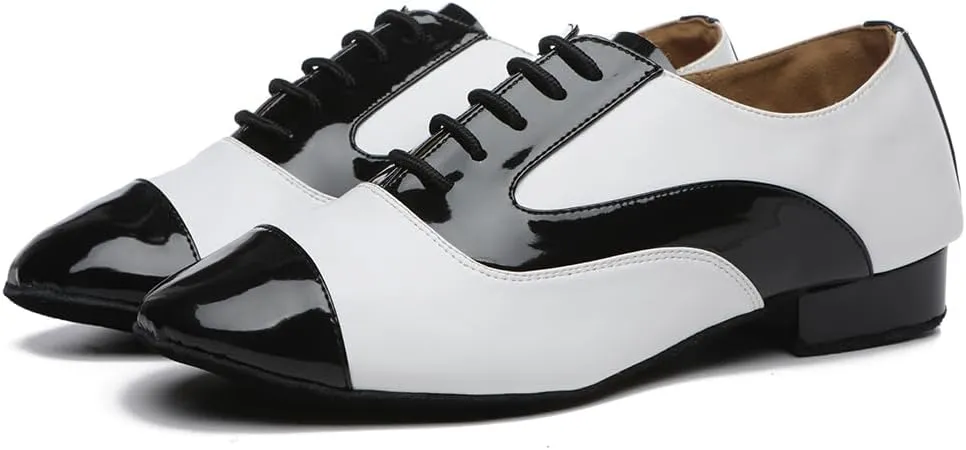 SWDZM Ballroom Dance Shoes Leather Character Shoes for Men Cuban Heel Latin Dance Shoes