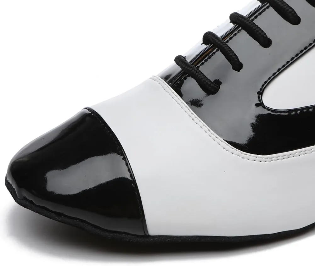 SWDZM Ballroom Dance Shoes Leather Character Shoes for Men Cuban Heel Latin Dance Shoes