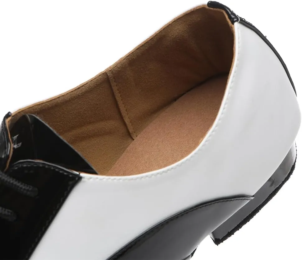SWDZM Ballroom Dance Shoes Leather Character Shoes for Men Cuban Heel Latin Dance Shoes