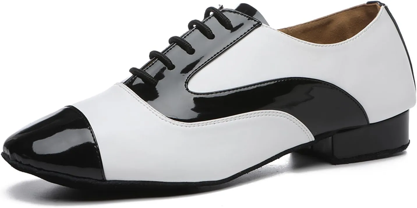 SWDZM Ballroom Dance Shoes Leather Character Shoes for Men Cuban Heel Latin Dance Shoes