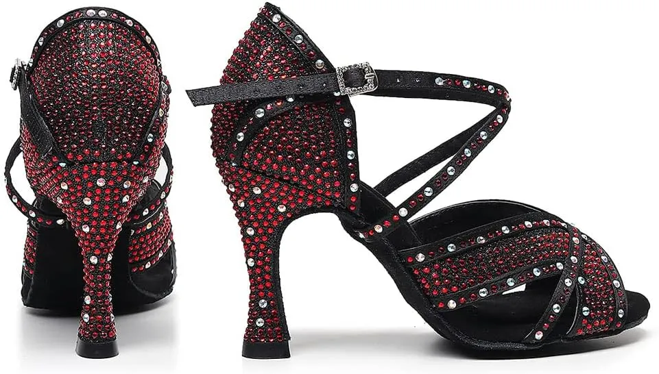 SWDZM Women Rhinestone Ballroom Dance Shoes Latin Salsa Performance Dance Shoes,Model QJW-Z011
