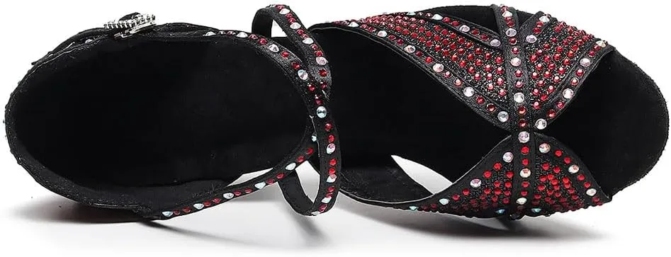 SWDZM Women Rhinestone Ballroom Dance Shoes Latin Salsa Performance Dance Shoes,Model QJW-Z011