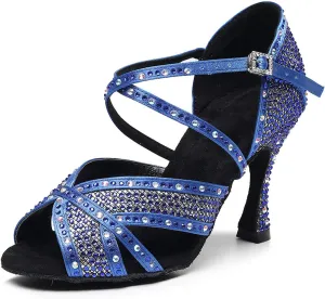 SWDZM Women Rhinestone Ballroom Dance Shoes Latin Salsa Performance Dance Shoes,Model QJW-Z011