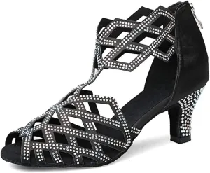 SWDZM Women's Ballroom Rhinestone Dance Shoes Latin Salsa Bachata Performance Practice Dancer Shoes,Model 7210