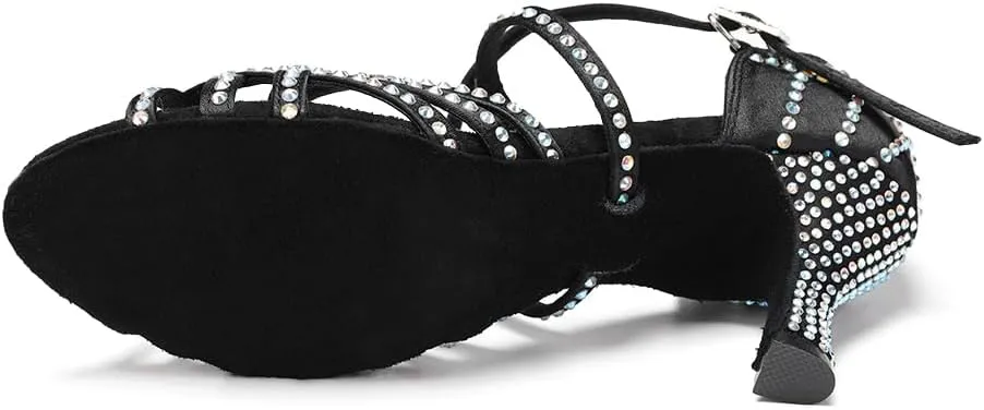 SWDZM Women's Latin Dance Shoes Rhinestone Ballroom Salsa Chacha Professional Performance Practice Dancing Shoes,Model YCL483