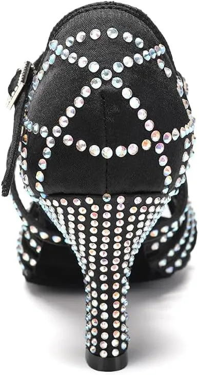 SWDZM Women's Latin Dance Shoes Rhinestone Ballroom Salsa Chacha Professional Performance Practice Dancing Shoes,Model YCL483