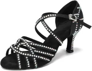 SWDZM Women's Latin Dance Shoes Rhinestone Ballroom Salsa Chacha Professional Performance Practice Dancing Shoes,Model YCL483