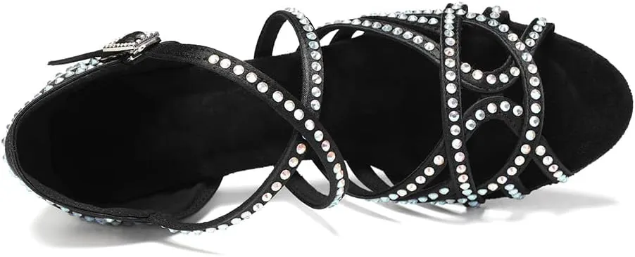 SWDZM Women's Latin Dance Shoes Rhinestone Ballroom Salsa Chacha Professional Performance Practice Dancing Shoes,Model YCL483