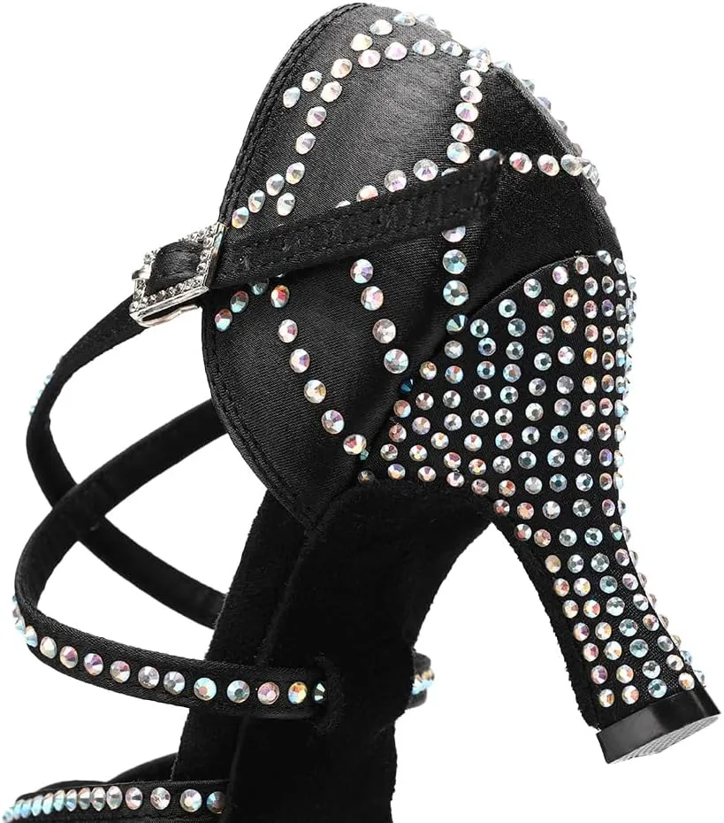SWDZM Women's Latin Dance Shoes Rhinestone Ballroom Salsa Chacha Professional Performance Practice Dancing Shoes,Model YCL483