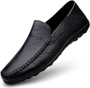 TAYGUM Mens Loafers Round Toe Leather Loafer Shoes Comfortable Anti-Slip Flat Heel Prom Slip-ons