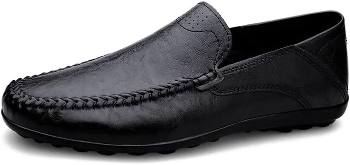 TAYGUM Mens Loafers Round Toe Leather Loafer Shoes Comfortable Anti-Slip Flat Heel Prom Slip-ons